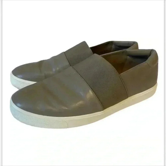 VINCE Corbin Taupe Leather Slip On Sneakers - Picture 2 of 8